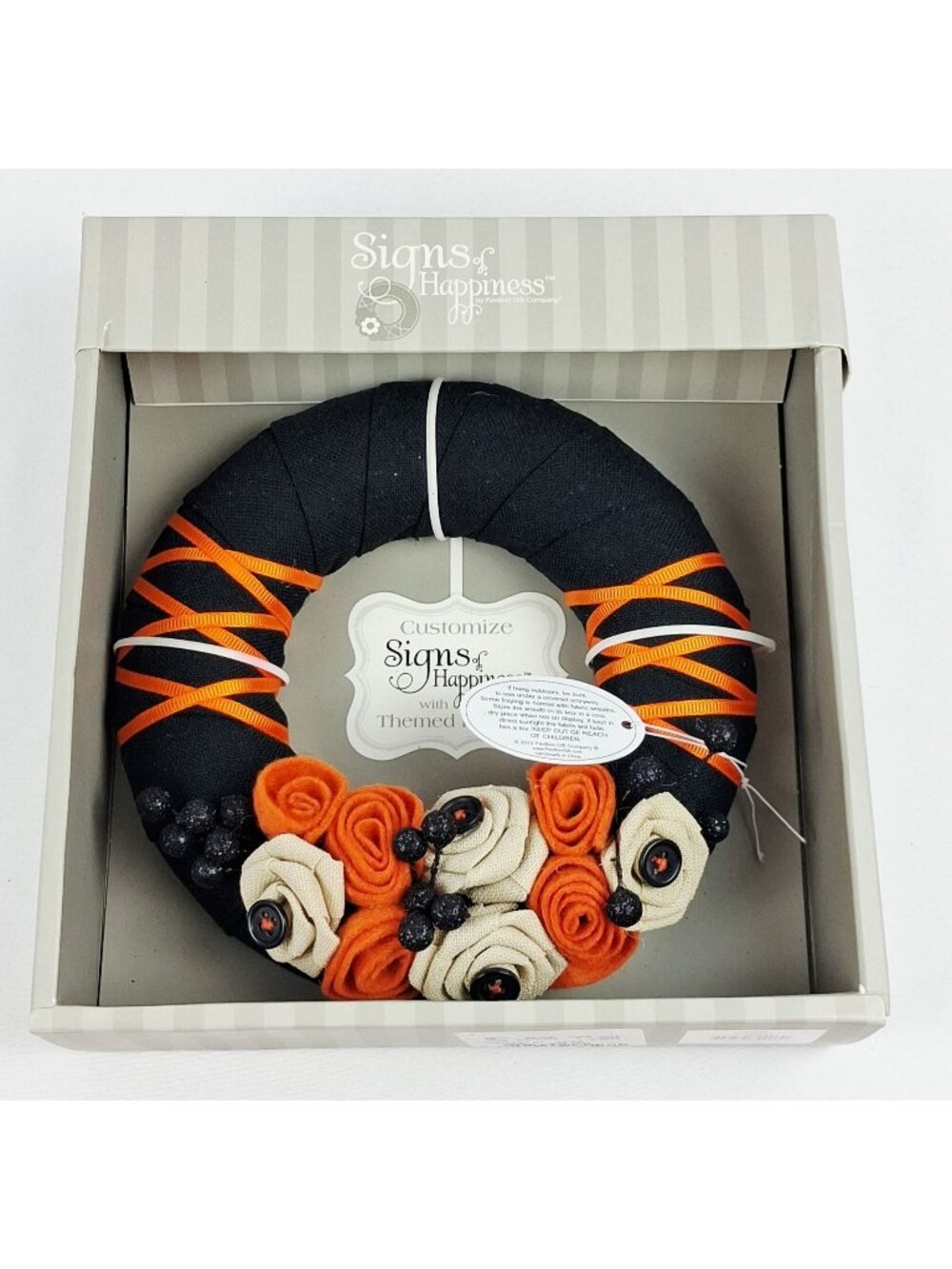 Pavilion Gift Co Halloween 6" Black Wreath Orange/Cream Roses Signs Of Happiness